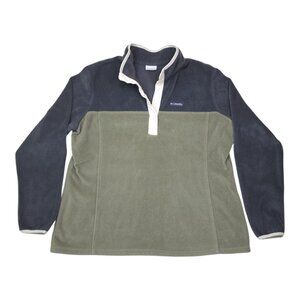 Columbia Snap Neck Fleece Pullover Mens XXL Navy & Olive Green Colorblock